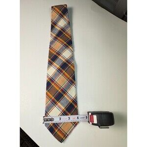 J Crew Plaid Neck Tie Cotton Blue/Yellow/Red  USA  Made